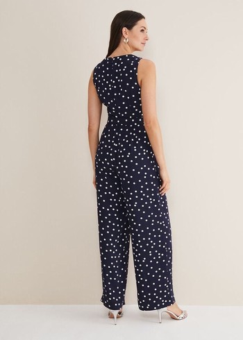 Phase Eight Kenzie Spot Jumpsuit Navy/White Australia | NF3897405